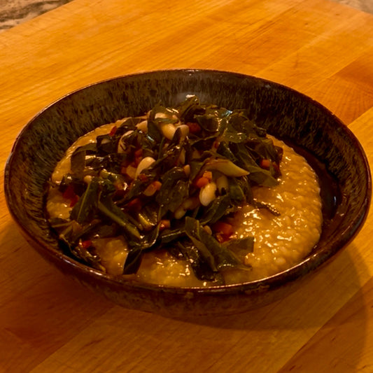 Leftover Rice Congee with Beans & Collards