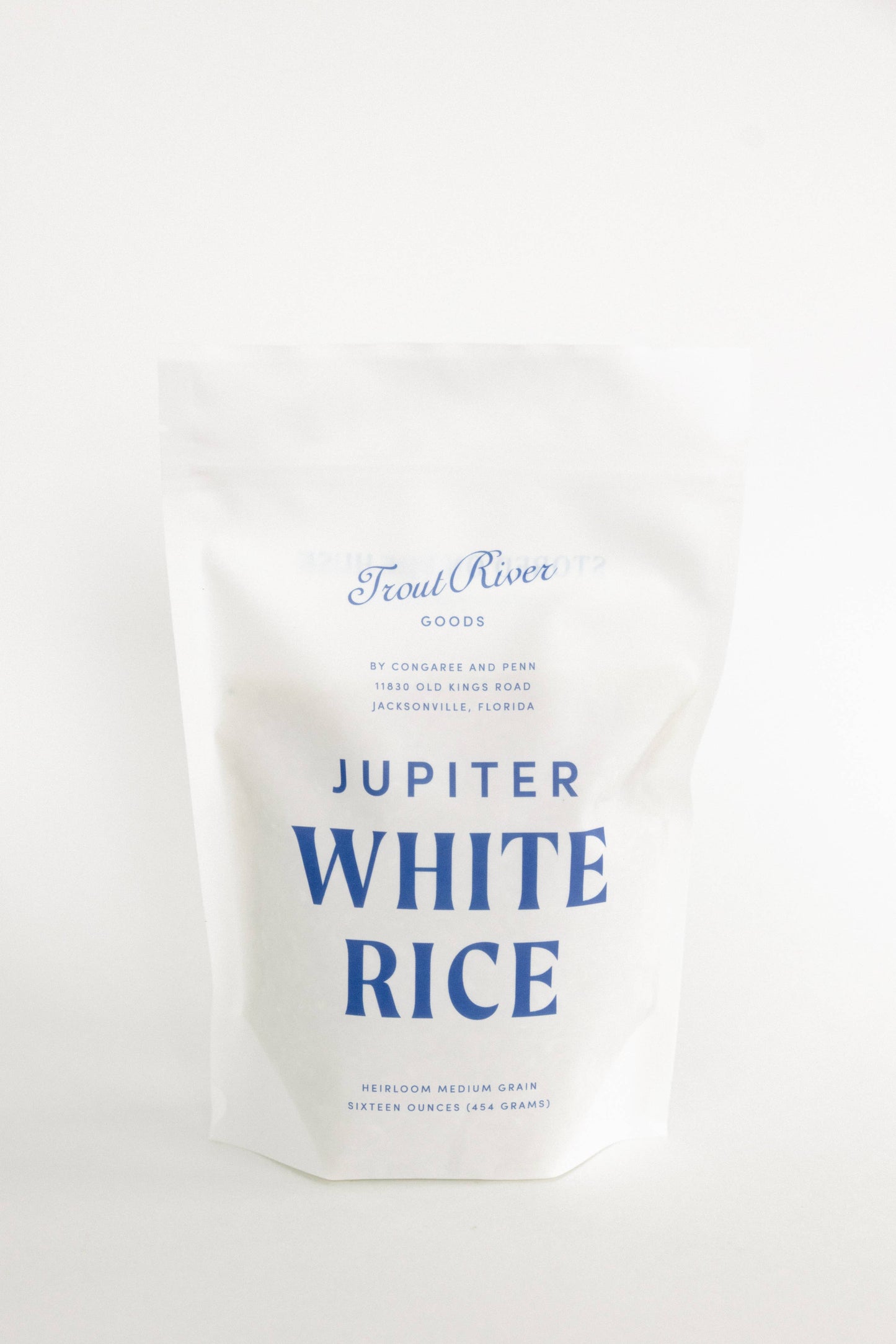 Bag of Jupiter White Rice on a white background