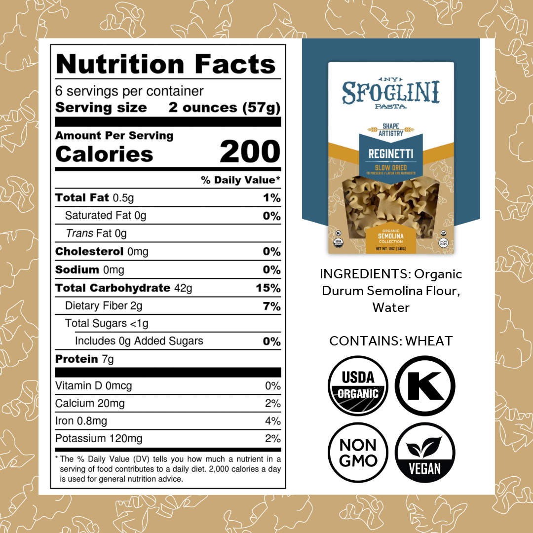 Reginetti, Organic Durum Semolina Pasta