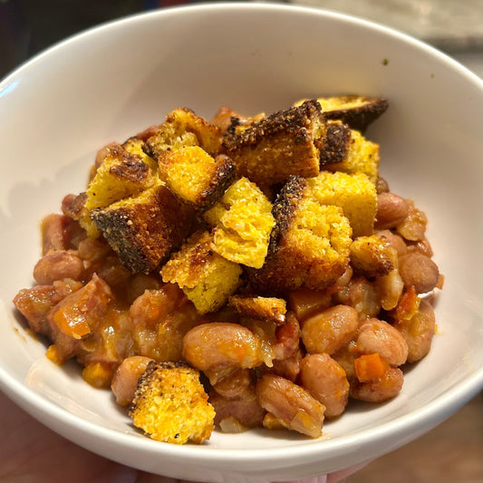 Southern Beans with Cornbread Croutons