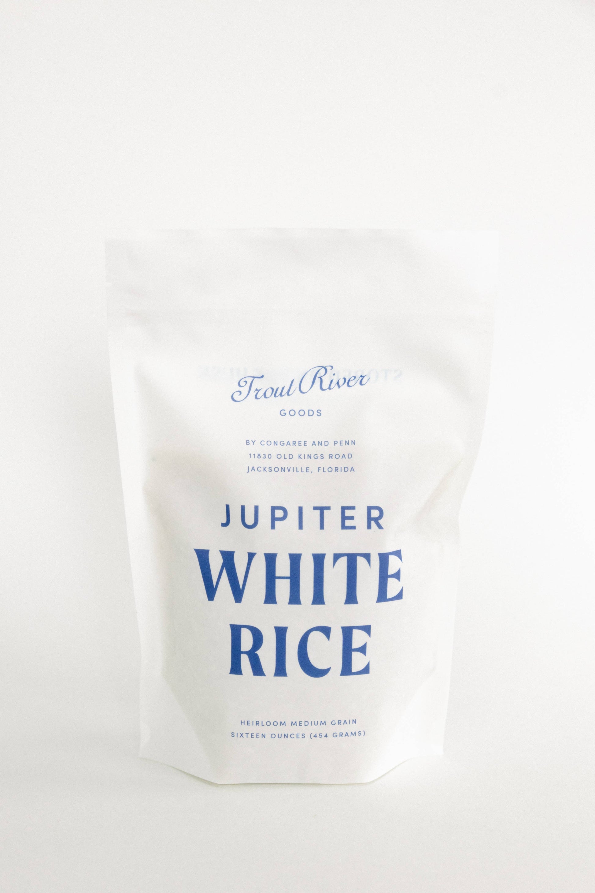 Bag of Jupiter White Rice on a white background