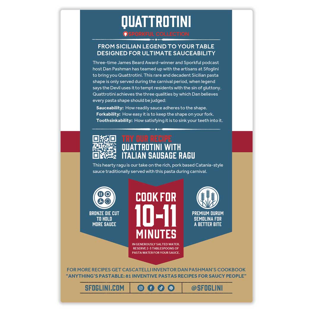 Quattrotini, Organic Durum Semolina Pasta